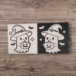 Set of 2 Halloween Ghost Wood Canvases